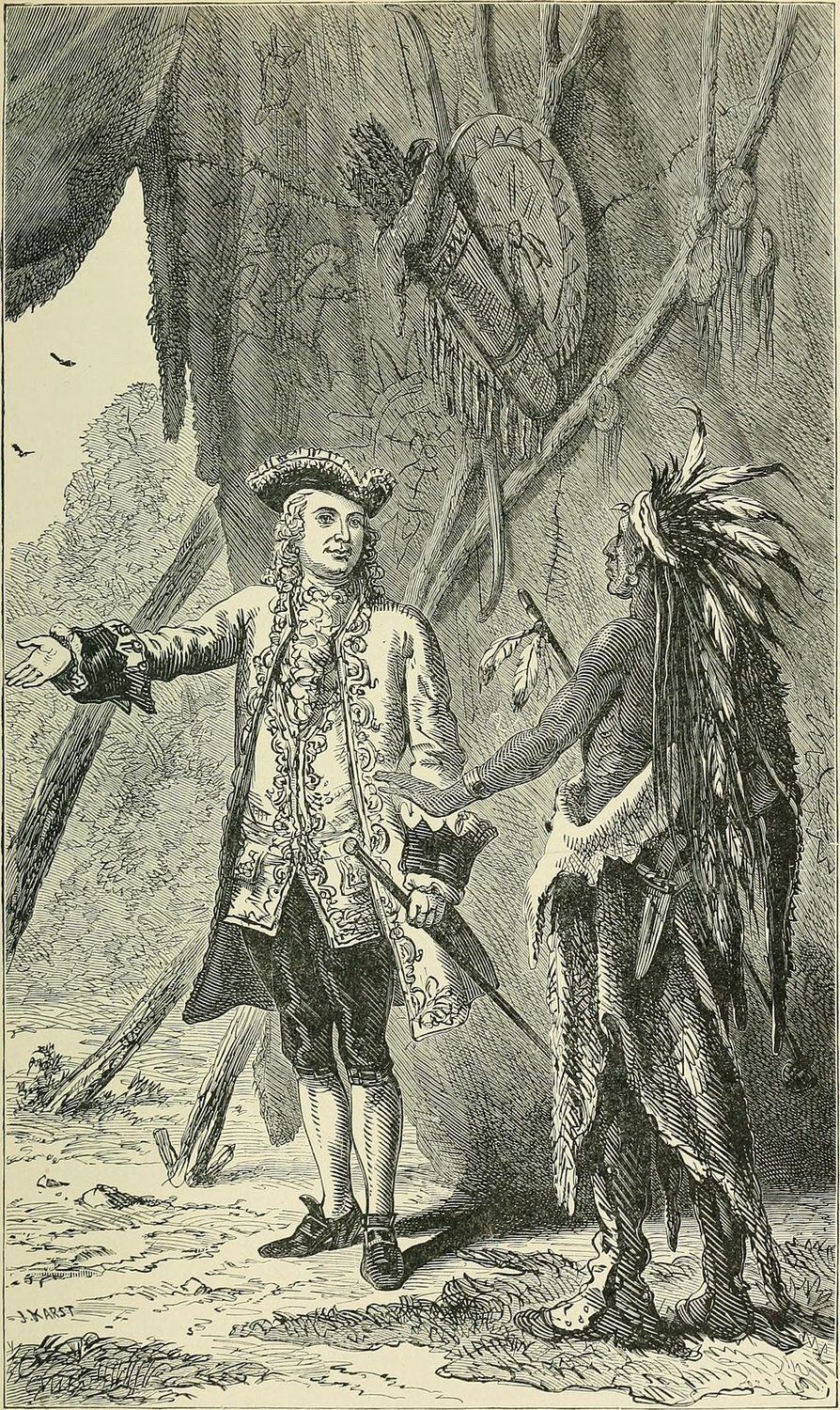 Sir William Johnson talks to a Mohawk chief.